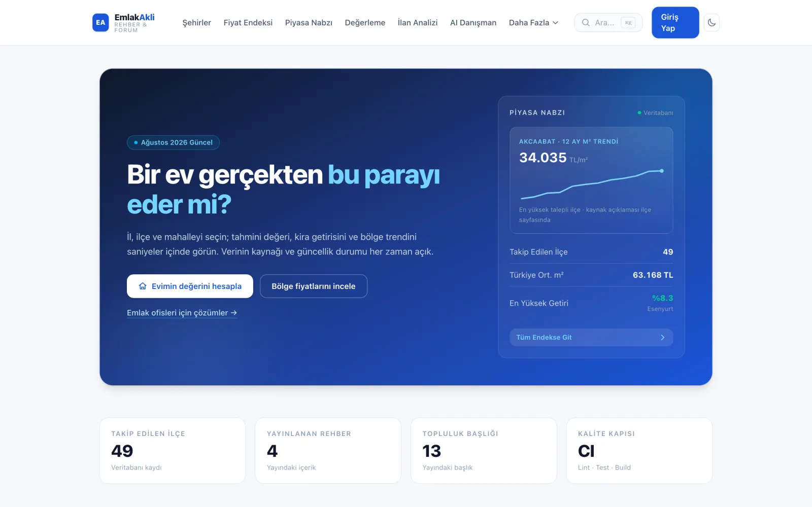 EmlakAklı — home page of the live product