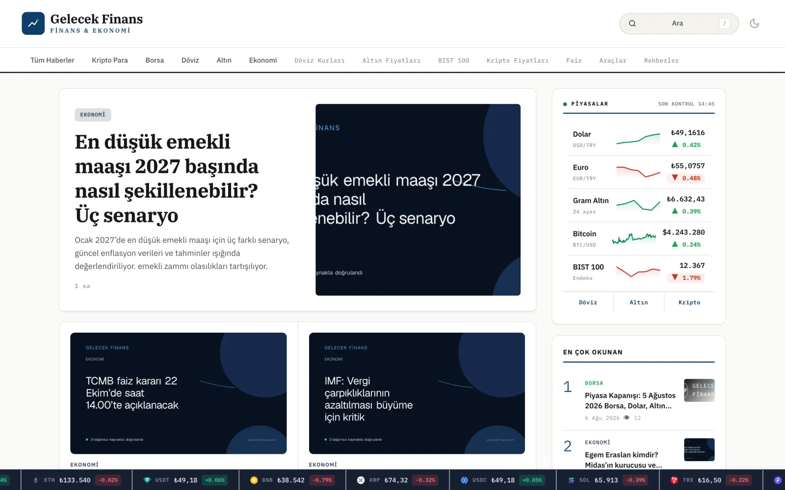 GelecekFinans — home page of the live product